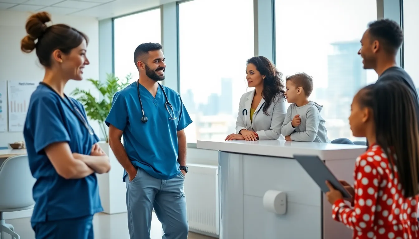 travel nurse and family at a healthcare facility.